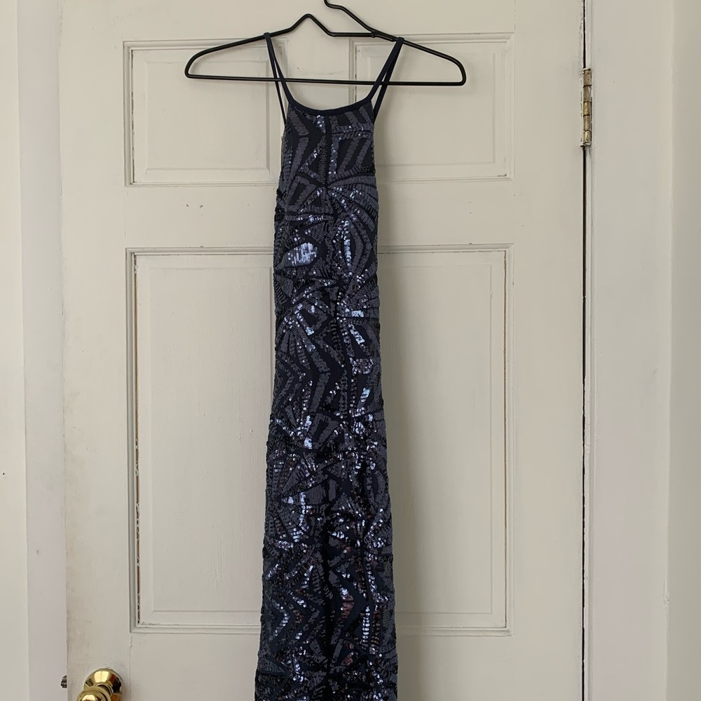 Gunmetal Blue Sequins Formal Dress
